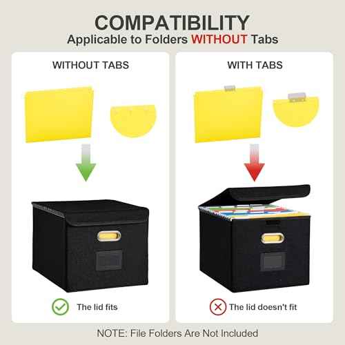 Collapsible File Box with Lid & Plastic Slide - Hanging Document Organizer for Office/Home, 14.96x12.6x10.83 Inch,Decorative Home File Bin,Black, 1 Pack (No Folders Included)