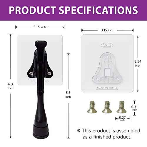 Door Stopper with Adhesive Bracket Stickers, No Drilling or Tools Needed, Available for All Doors, Door Holder, Heavy Door Stop, KickDown Door Stoppers, Bottom of Door by HASHI (Black/Bracket 4pack)