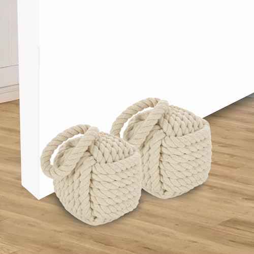Acrux7 2 Pack Door Stopper 5.5x5.5 Inch Square Rope Knot Door Stop Nautical Decorative Door Stoppers Handmade with Handle, Jute Weighted Interior Door Stopper for Window, Bottom of Door