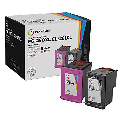 LD Products Remanufactured Replacement for Canon 260 and 261 Ink Cartridges 260XL 261XL PG260 XL 261 XL PG-260 XL CL-261 XL Works with Pixma TR7020 TS5320 TS6420 TS6400 Series (Black, Color 2-Set)