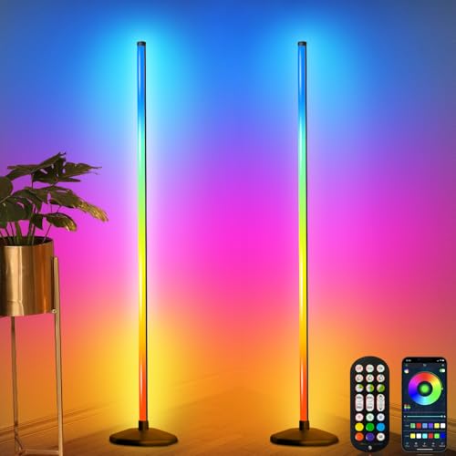 Corner Floor Lamp, Smart RGB LED Corner Lamp,16 Million Colors Changing LED Floor Lamp with App Control,Music Sync & Timer Mood Lighting for Living Room,Smart Floor Lamp-2PK