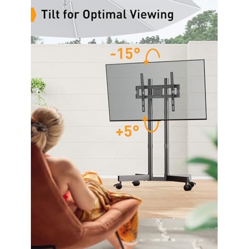 Perlegear Rolling TV Stand, Mobile TV Stand with Wheels for 32-75 inch TVs, Height Adjustable Mobile TV Cart with -15¡Æ to +5¡Æ Tilt, Rolling Cart for 4K TV Max VESA 400x400mm up to 88lbs, PGTVMC14