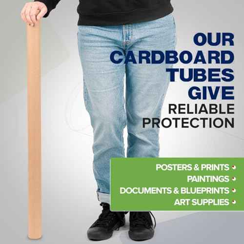 2" x 36" Reinforced Kraft Paper Mailing Tubes, Pack of 6 Tubes with 2 Caps Each ? USPS Approved Poster Tube ? Made in USA Cardboard Tube for Shipping and Storing Posters, Prints, Artwork, or Documents