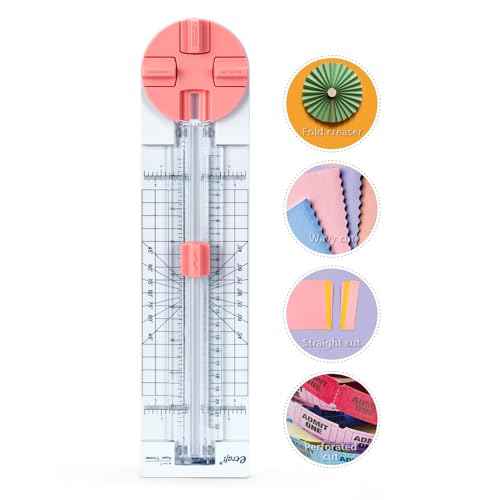 Ecraft Pink Paper Cutter 4-in-1 Paper Trimmer Multi-Function Scrapbooking Tool with Straight, Wave, Perforated & Creasing Blades for Craft Paper,Cardstock, Coupon, Label, Photo,Postcard