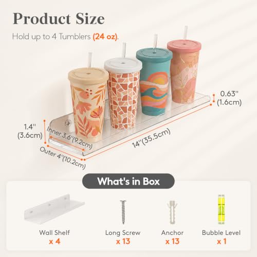 Lifewit Acrylic Floating Shelves for Bathroom - 14 Inch, Clear, 4 Pack