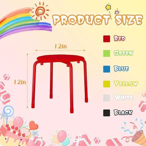 VECELO Stackable Stools for Classroom, 12" Height Plastic Portable Stacking Stool Chairs with Non-Slip Foot Mats for School Daycare Kindergarten Living Room (6 Pack)