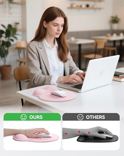 Laborio Large Light Pink Ergonomic Mouse Pad with Wrist Rest 10.6 x 9 inches