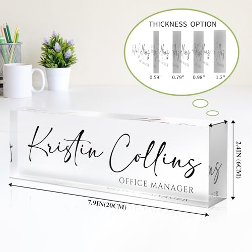 Custom Name Plate for Desk - Personalized Acrylic Office Sign with Ink Design