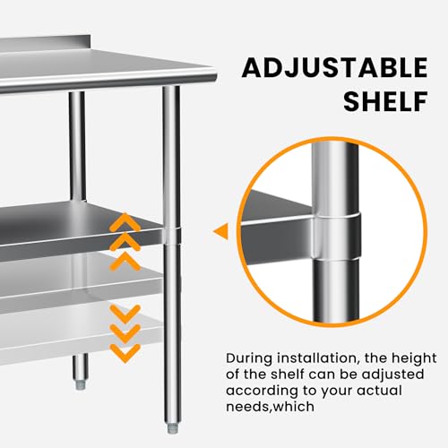 Derro 24x48 Inch Stainless Steel Heavy Duty Prep & Work Table with Backsplash & Adjustable Shelf