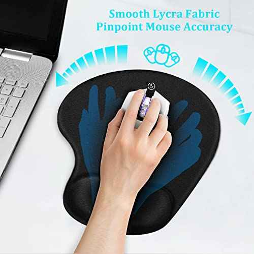 Soqool Mouse Pad, 6 Pack Ergonomic Mouse Pads with Comfortable and Cooling Gel Wrist Rest Support and Lycra Cloth, Non-Slip PU Base for Easy Typing Pain Relief, Durable and Washable for Easy Cleaning