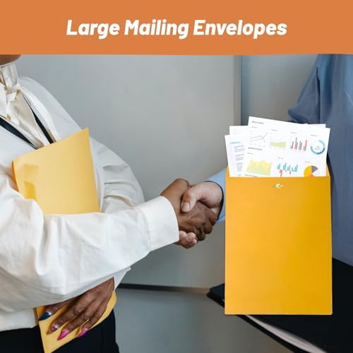 Creebe Yellow Clasp Envelopes 10x13 Pack of 20 - Manilla Mailing Envelopes with Gummed Seal