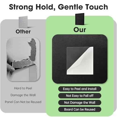 Large Cork Board Felt Wall Tiles 24 Pack, 70"x47" Felt Bulletin Board Pin Board with 48 Safe Removable Adhesive Tabs, 60 Push Pins, Alternative Cork Board for Walls Home Office, Black