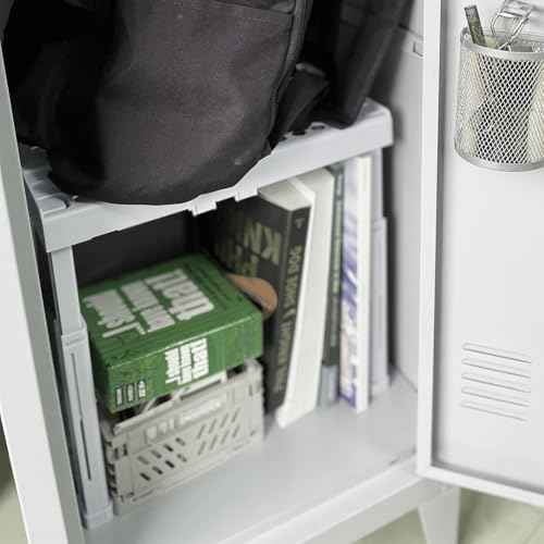 Adjustable Locker Shelf for School, Work & Gym Lockers ? Expandable Width & Height, Stackable, Magnetic Support, Durable Locker Organizer Shelf Fits Standard Lockers, White, Pack of 2