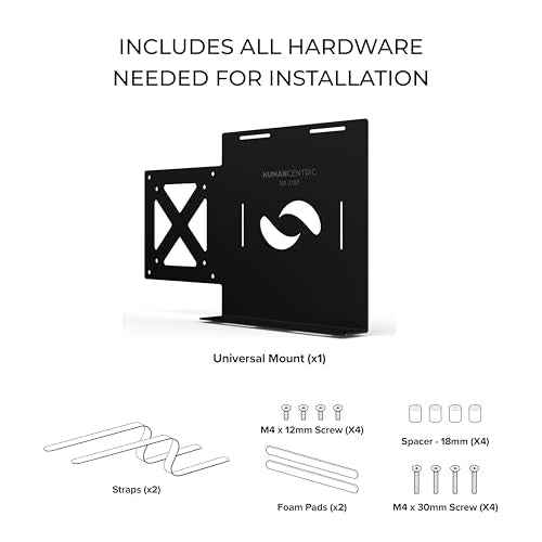 HumanCentric Universal Small Device VESA Mount for VESA Arms, Adjustable Strap Mount for Small Computers and Other Electronic Devices, Mounts On The Back of a Computer Monitor Using VESA Arm