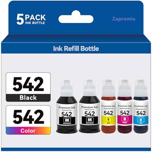 5-Pack 542 Ink Refill Bottles Remanufactured for EPSON T542 542 Ink Refill Bottle for ET-5150 ET-5170 ET-5180 ET-5850 ET-16600 ET-5800 ET-16650 ET-5880 Printer (2Black Cyan Magenta Yellow)