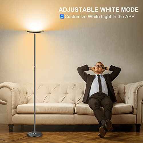 Upgraded 30W Smart Floor Lamp Compatible with Alexa, 2 in 1 Color Changing RGB and White Light LED Lamp, Double Side Lighting Dimmable Modern Tall Stand Lamp for Living Room Bedroom Office