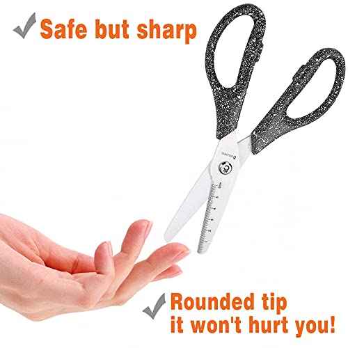 7.8'' Multi Purpose Ceramic Blade Scissors w/Ruler Marking, Blunt Tip Scissors Utility Shears for Kitchen, Craft, BBQ, Pet Care, Sewing, 5 PCS
