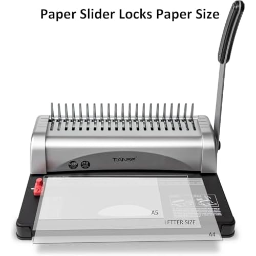 TIANSE Binding Machine, 21-Holes, 450 Sheets, Comb Binding Machines with Starter Kit 100 PCS 3/8'' Comb Binding Spines, Comb Binder Machine Book Maker Perfect for Letter Size, A4, A5 or Smaller Sizes