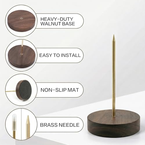 Huacuesy Walnut Ticket Stabber with Brass Pin - 3.1-inch Curved Base, 1-Pack