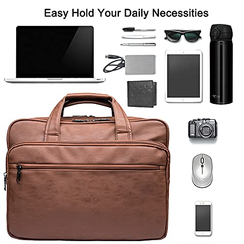 seyfocnia Brown Leather Laptop Bag 17.3 inch Messenger Briefcase for Men