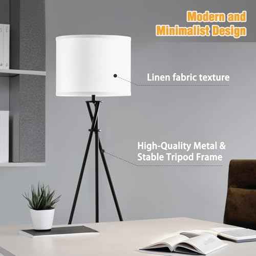 Floor Lamp for Living Room, 61'' Modern Tripod Floor Lamps with White Shade & Rotary Switch, Black Floor lamp for Bedroom, Office, Simple Design Lamp
