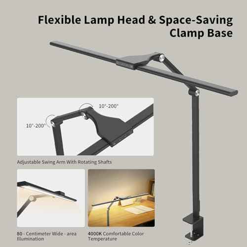 DS521SA Full Spectrum Desk Lamp ? Sun Lamp 18W Eye-Care Table Light, CRI£¾95, 4000K Color Temp, Stepless Dimming, Flicker-Free, Low Blue Light, Touch & Remote Control, for Study & Office