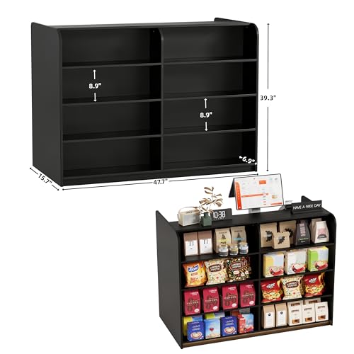 SDMY Black Reception Desk with LED Lighting, 47.7 inch Front Desk Counter for Retail & Office