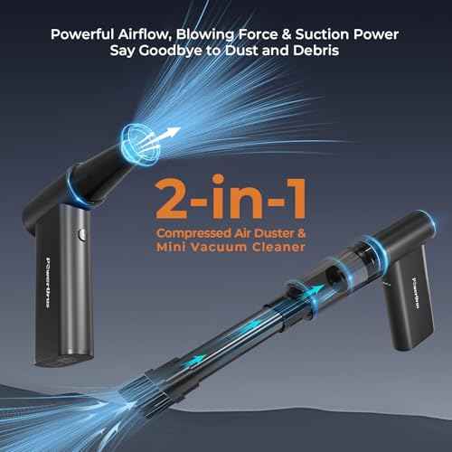 Compressed Air Duster, PowerUrus 200000RPM Electric Air Duster with Brushless Motor, 4-Gear Adjustable Cordless Air Blower, 8000mAh Rechargeable Air Duster for Keyboard, PC, Outdoor and Home Cleaning