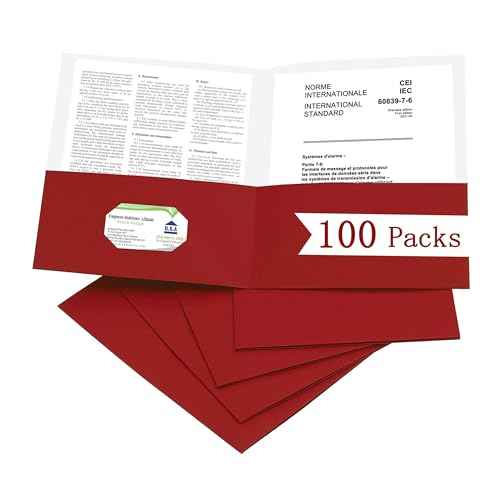 Zzrywuty 100 Packs Paper Folders with Pockets for Students,Businessmen and Office Workers,Letter Size,Two Pocket Folders with Card Slot for Office,Business,School Supplies (Red)
