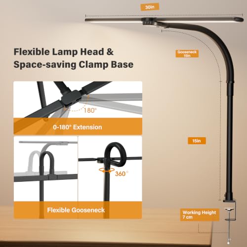 SIBRILLE Black Dimmable LED Desk Lamp with Clamp & Gooseneck, Modern Architect Task Light