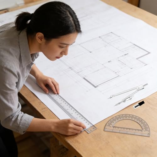 6-Piece Geometry Set with Compass, Protractor, Rulers for Students & Teachers