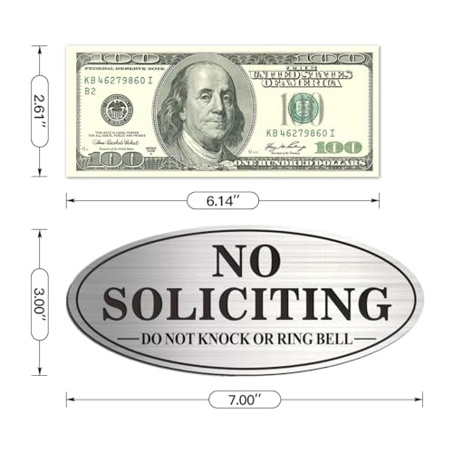 Brushed Silver & Black No Soliciting Sign - 2 Pack, Self-Adhesive Metal Door Signs, 7x3 Inches, Do Not Knock or Ring Bell, Medium