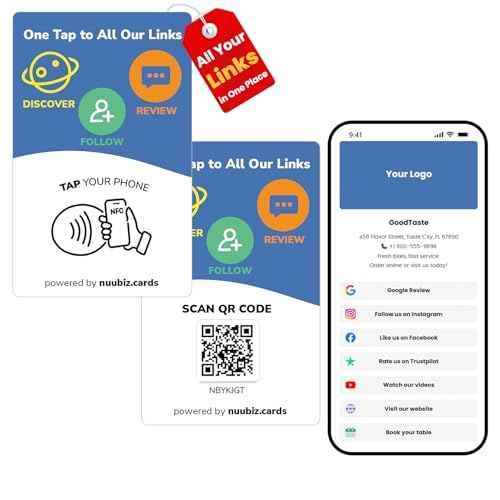 Multi-Link Review Tap Card & Social Media Sign (5 pack) ? NFC & QR Code Sign- Follow Us & Review Us Card | Connect All Your Links: Reviews, Instagram, Facebook & Booking | No App, No Sub