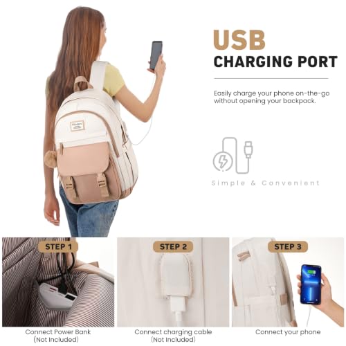 Women Laptop Bookbag for College School - Beige Khaki, 15.6 Inch