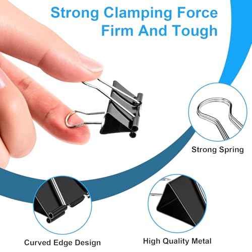 200 Count Binder Clips Assorted Sizes, 4 Sizes Large, Medium, Small, Mini, Metal Paper Clamps, Bulk Black Clips Office Supplies (1 1/4", 1", 3/4", 1/2 Inch) KKEETUR