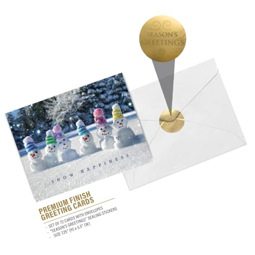 easykart labels 72 Christmas Greeting Cards with Envelopes, Snow Happiness Designs | 7.25 x 5.5 Inch Merry Christmas Cards with Seal Stickers For Friends, Family and loved Ones
