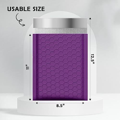 Yens Purple Poly Bubble Mailers 8.5x12 Inches - 25 Pack, Secure Self-Sealing Shipping Envelopes