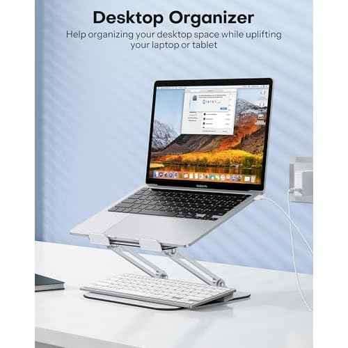 OMOTON Laptop Stand for Desk, Ergonomic Metal Adjustable Laptop Stand, Laptop Holder Riser with Cooling Function, Computer Stand Compatible with MacBook and All Laptops (10-17.2 inch), Silver