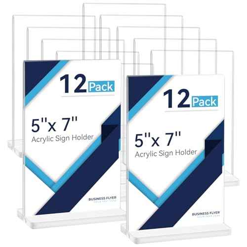 Smarpau 5x7 Acrylic Sign Holder, 12 Pack Double Sided Clear Display Stands, Vertical Table Number Holders, Plastic Picture Frames, Flyer Menu Brochure Sign Holder for Office, Show Fair, Restaurants