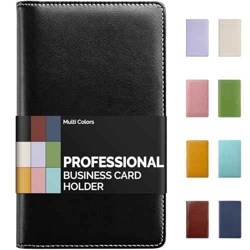 Sooez Leather Professional Business Card Book Holder Organizer, 240 Capacity Credit Card Booklet, PU Name Cards Holder Storage File for Men Women, 7.7 x 4.5 Inch, Black