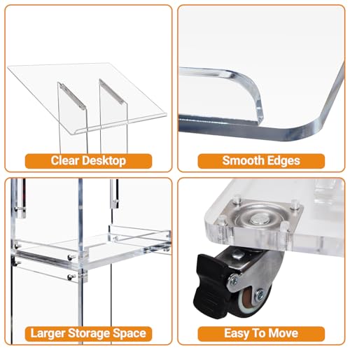 Acrylic Podium Stand 47" with Wheels - Clear Pulpit for Church, Weddings, Concerts, Classes