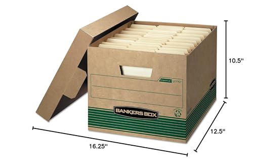 Bankers Box 20 Pack STOR/FILE Medium-Duty 100% Recycled File Storage Boxes, FastFold, Lift-Off Lid, Letter/Legal, Kraft/Green