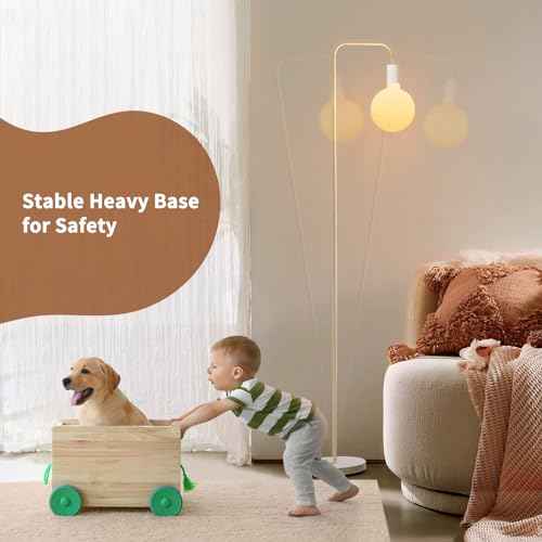 ONEWISH Modern Floor Lamp, Minimalist Standing Lamp with LED Bulb - Matt White Globe Glass 2700k Warm Light. 5.4ft Tall Floor Lamp for Livingroom, Bedroom, Office