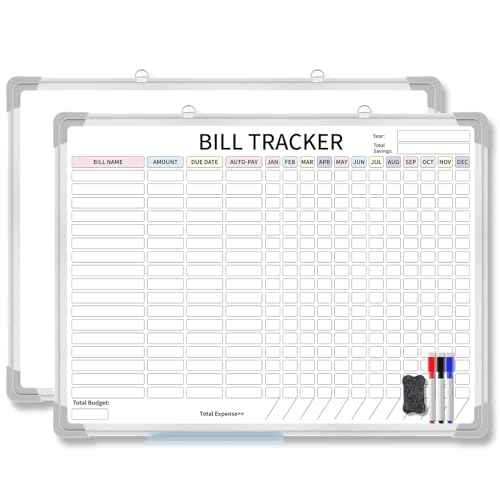 24 x 18 Inch Monthly Bill Payment Tracker Organizer Whiteboard Aluminum Frame Wall Monthly Bill Payment Checklist Magnetic Dry Erase Board Planner for Personal Budgeting Financial(Classic)
