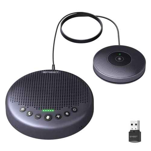 EMEET Conference Speaker and Microphone w/8+1 Mics, 360¡Æ Voice Pickup, Noise Reduce, Bluetooth/USB/Dongle Speakerphone for 14 People w/Daisy Chain for 25, Compatible w/Leading Platforms, 2025 Version