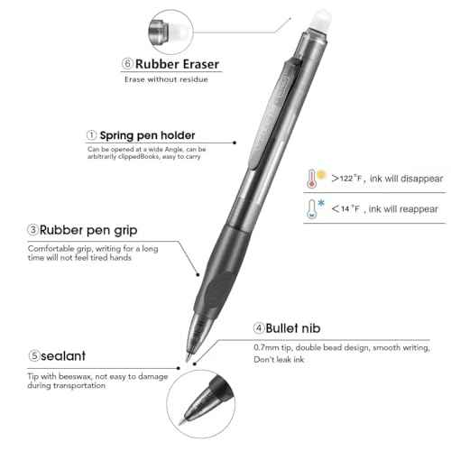 Aozora Erasable Pens Click Fine Point 0.7 mm Retractable Erasable Gel Pens for Completing Sudoku and Crossword Puzzles 12 Pack (Black)