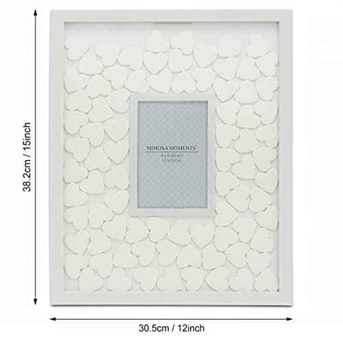 MIMOSA MOMENTS Autograph Picture Frame, Alternative Wedding Guest Book, Baby Shower Guest Book (White with 80 hearts)