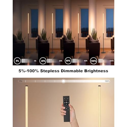 Minimalist Corner Floor Lamp - 3000K-6000K LED Linear Standing Lamp - Dimmable Modern Floor Lamp with Remote & Foot Switch for Living Room, Bedroom -12W (Black)