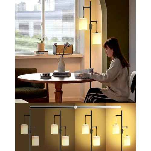 Lightdot 65IN Dimmable Floor Lamp for Living Room, Industrial 2-Light Tree Floor Lamps with LED E26 Bulbs Included, 3000K Mid Century Floor Lamp with Fabric Lampshades for Bedroom HOM Office-Black