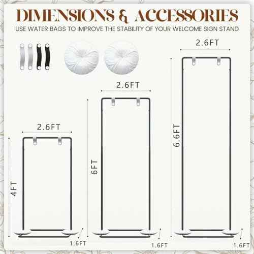 Wedding Welcome Sign Stand, Adjustable Welcome To Our Wedding Sign Stand, 70¡±x 31¡±x 20¡±Welcome Sign Holder with 4 Leather Sign Hanging Straps, Wedding Seating Chart Stand, Easel for Display, Black
